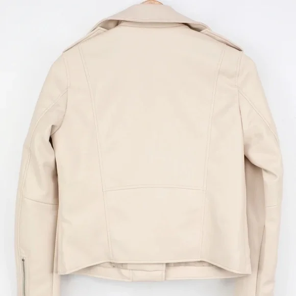 NWT Out for the Night Beige Vegan Leather Moto Jacket - Picture 5 of 7